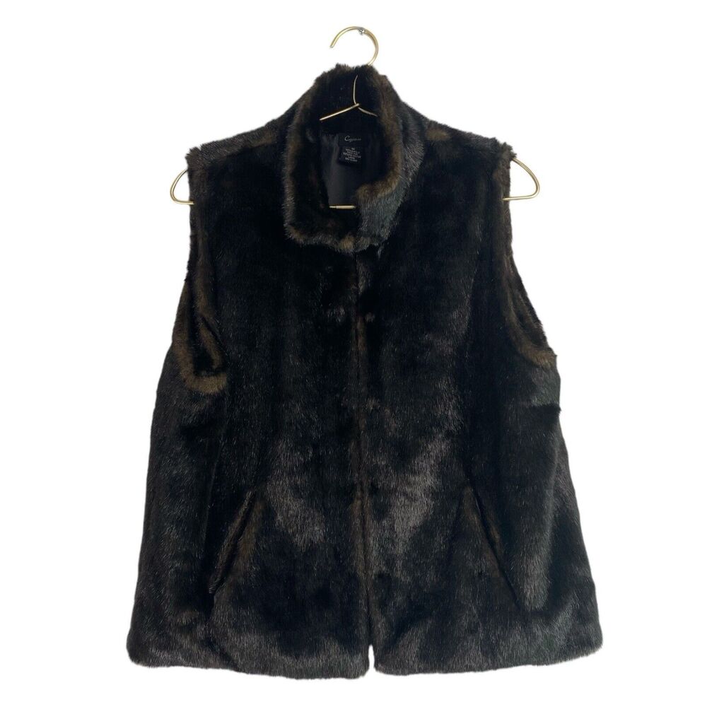 Cejon Womens Faux Fur Vest Sleeveless Full Zip Black Size: M‎ 538